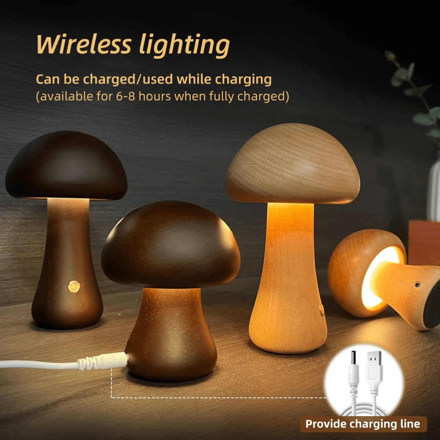 USB Charging Mushroom LED Night Light, Warm White