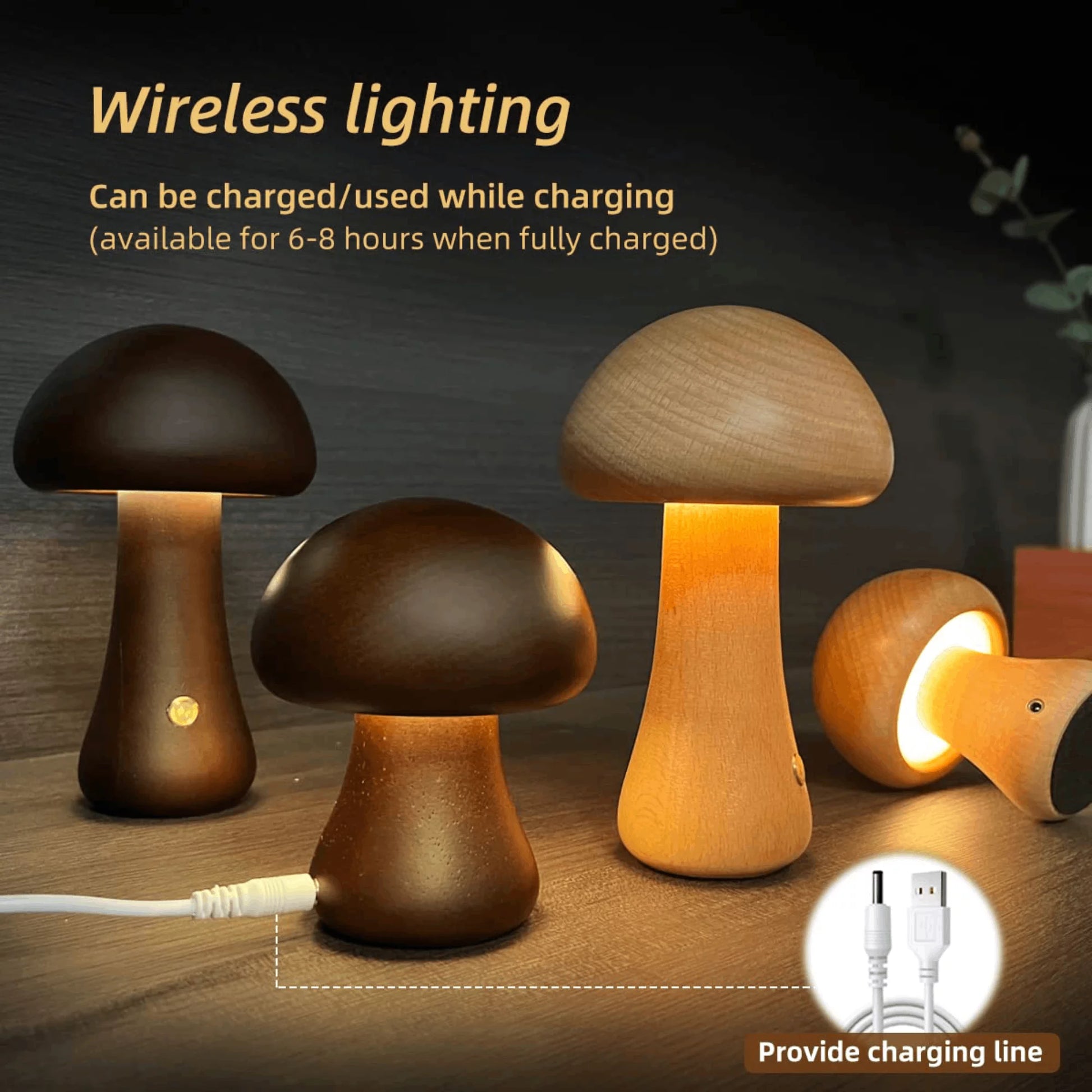 USB Charging Mushroom LED Night Light, Warm White