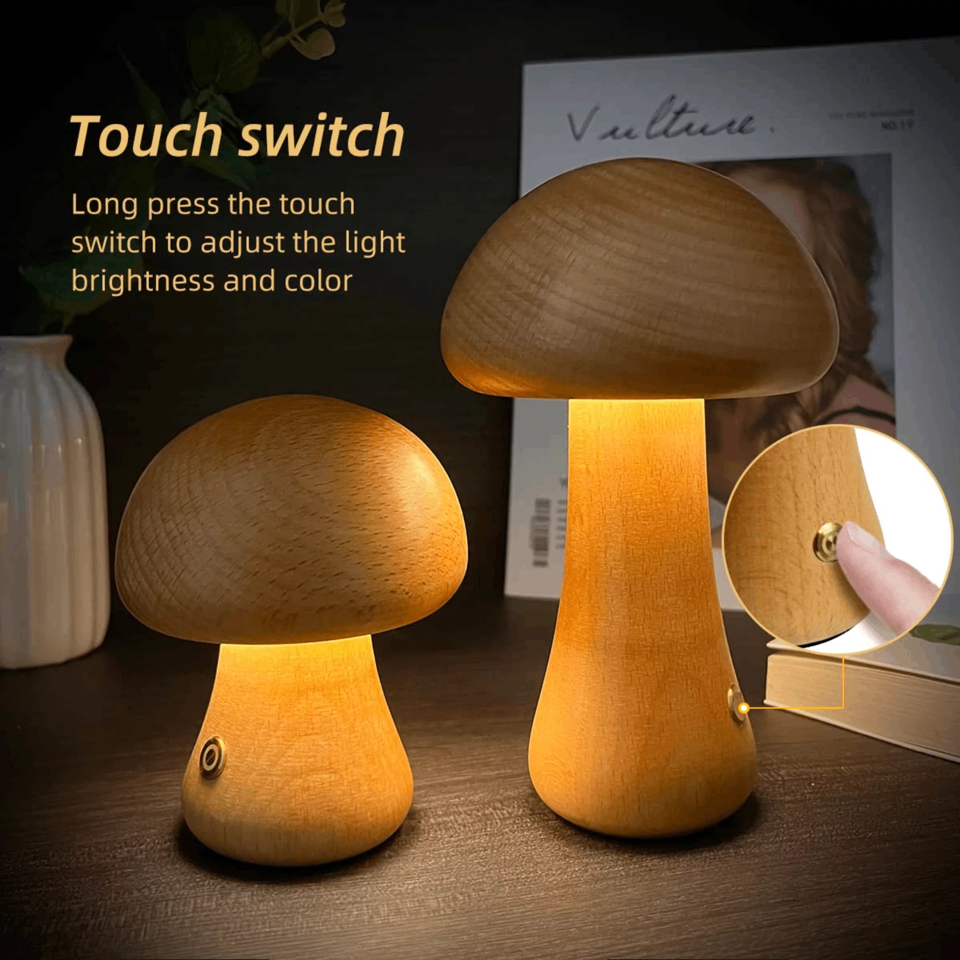 USB Charging Mushroom LED Night Light, Warm White