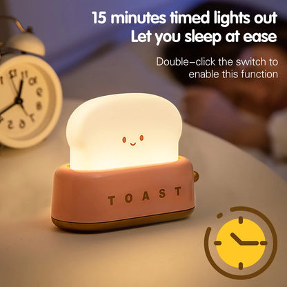 Toast Dorm Room Decor Night Lamp,Cute Bread Led Night Light USB Rechargeable Kawaii Portable Light with Timer Funny Bedroom Bedside Sleep Lamps for Birthday Gift Baby Kids Girls Teens Red