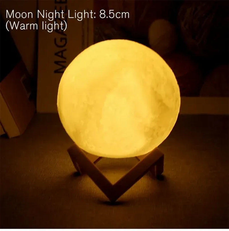 D5 8Cm Moon Lamp LED Night Light Battery Powered with Stand Starry Lamp Bedroom Decor Night Lights Kids Gift Moon Lamp Xmas Gift