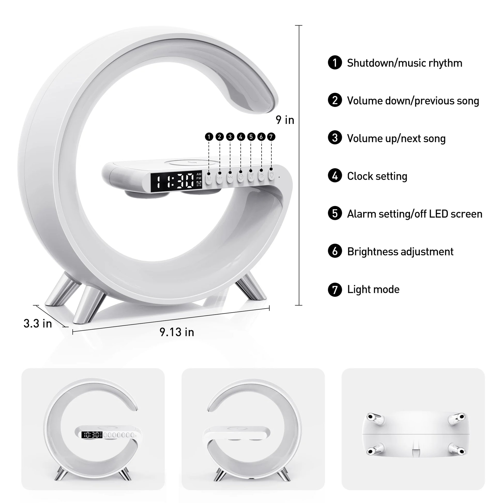 LED Display Table Lamp Digital Alarm Clock, Wireless Charging